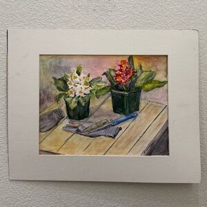 Gardening & Potted Flowers Plants Themed Watercolor Painting 20”X16” Unframed